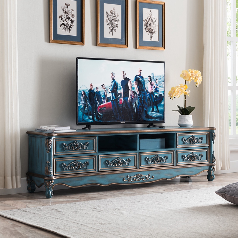 欧式电视柜实木茶几美式地柜储物整装复古影视柜大小户型客厅家具