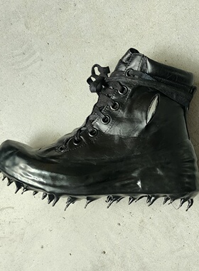 暗黑先锋滴胶四季手工做旧漏钛冰锥溶解融化底熔岩滴蜡马皮男靴子