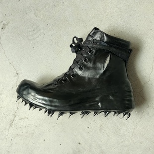 暗黑先锋滴胶四季 手工做旧漏钛冰锥溶解融化底熔岩滴蜡马皮男靴子
