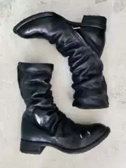 Dark Pioneer Style 2687P Zipper Titanium Alloy Goodyear High-Gloss Horse Leather Wrinkle Boots for Men