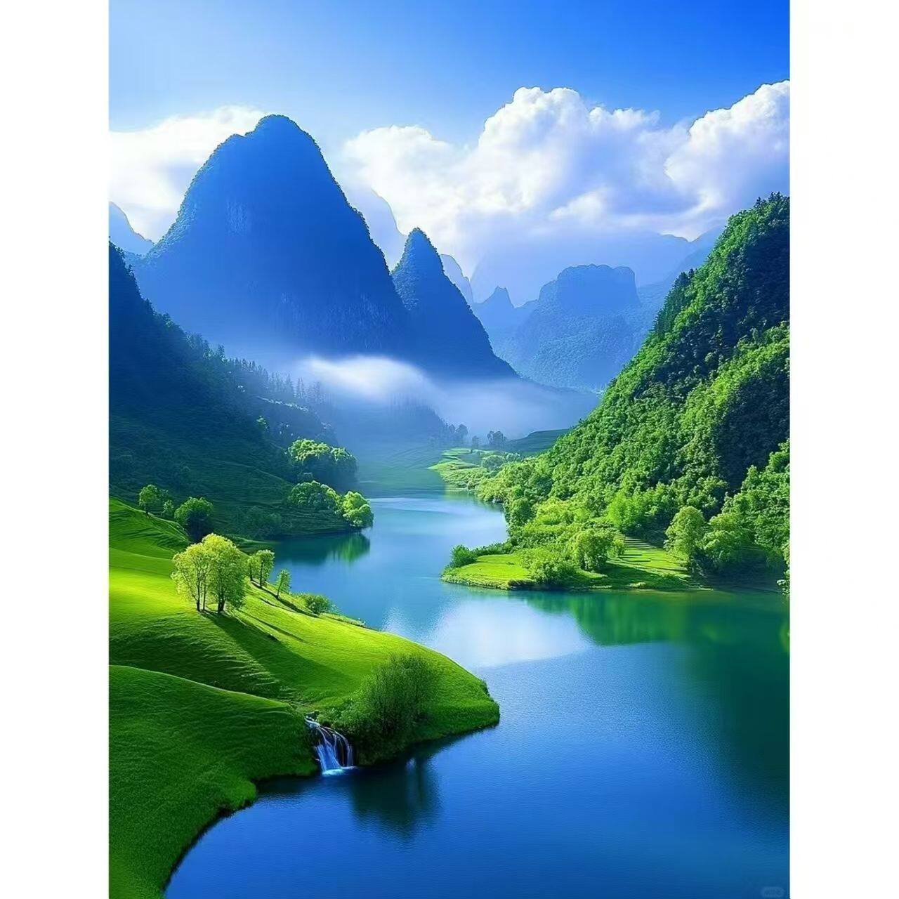 山水风景自粘贴画蓝天白云青山绿水卧室客厅办公室宿舍墙贴装饰画