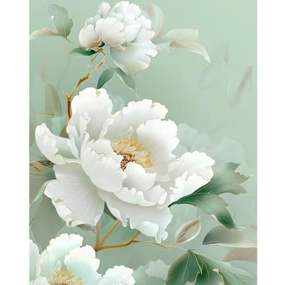 自粘防水白色牡丹花墙贴