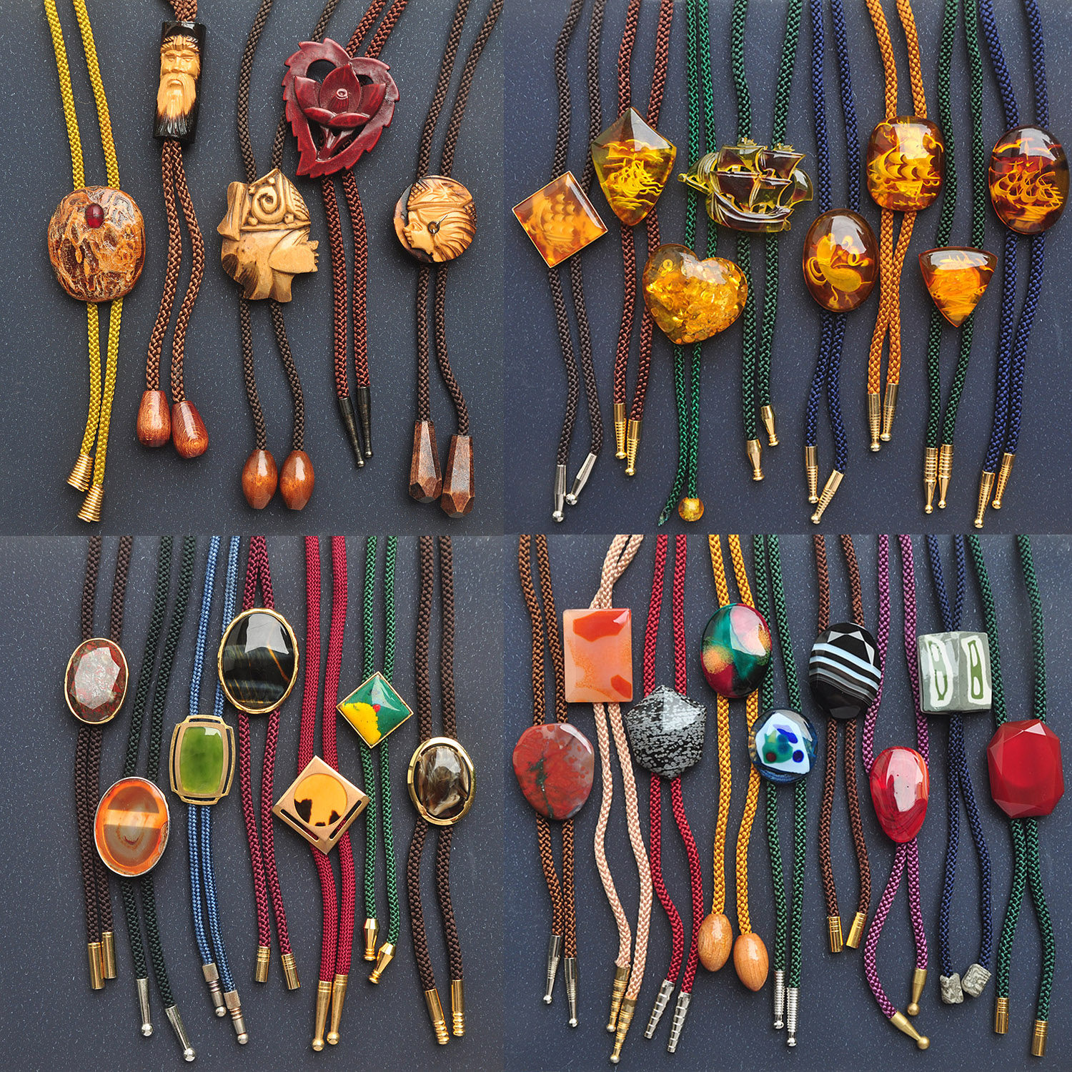 Vintage日本淘古董粗绳男女款领结Bolo Tie佩戴项链 七宝烧复古
