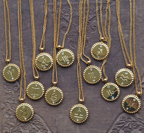 欧美星座真金ins复古浮雕项链