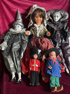 vintage法国淘回欧洲古董陶瓷塑胶娃娃装饰摆件意大利面具小丑人