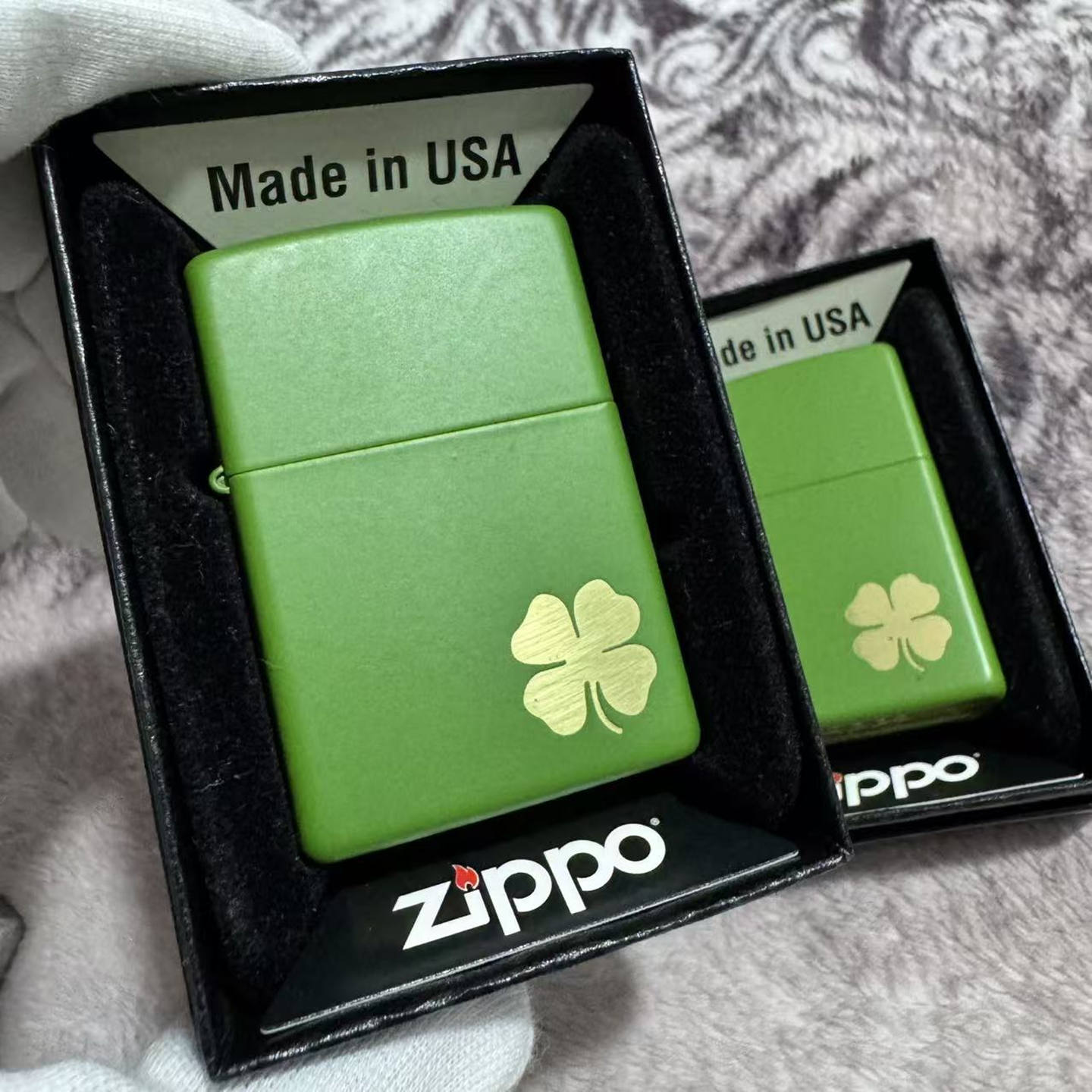 正品ZIPPO防风煤油打火机绿哑漆金色四叶草停产收藏送礼推荐21032