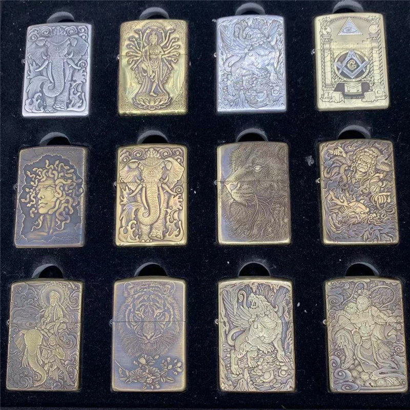正版ZIPPO打火机 纯铜浮雕鬼王系列瑞兽貔貅六牙神象狮虎观音菩萨