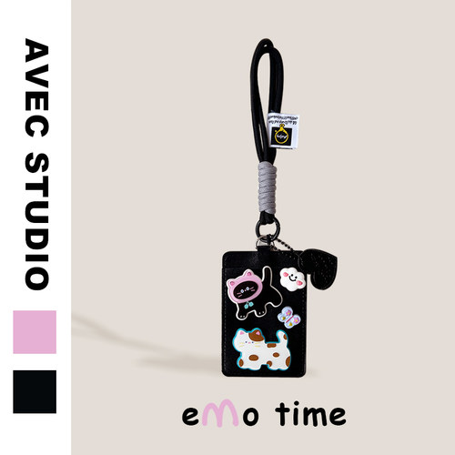 emo 原创HAPPY小猫公交地铁卡套包挂件二合一校园饭卡工作保护套