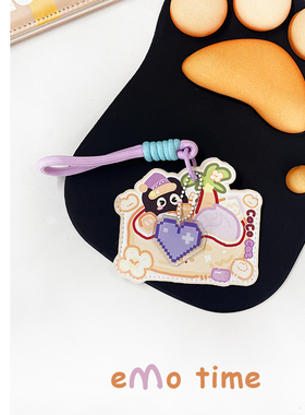 emo原创可爱椰岛小馋猫皮质卡套公交地铁食堂门禁学生门禁收纳