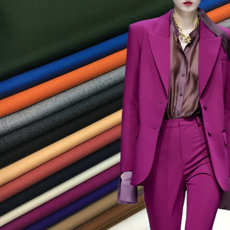 高定细斜纹高支精纺羊毛面料通勤简约春秋新品垂坠弹力西装裙布料