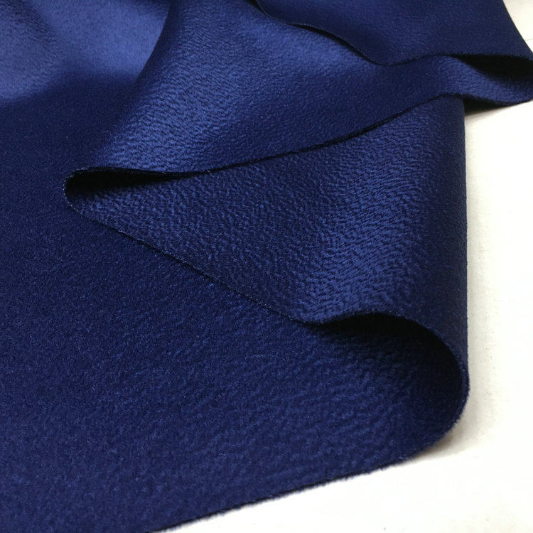 深蓝色进口水波纹双面山羊绒面料加厚澳毛秋冬大衣布料顺羊毛呢料