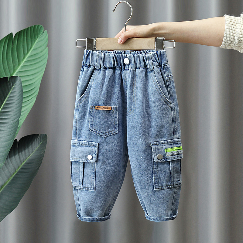 男童裤子春秋款中小童秋装长裤男孩工装裤潮酷帅气宽松儿童牛仔裤