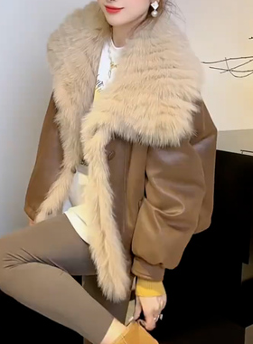 美拉德风大毛领短外套冬季新款高级感显瘦百搭毛领外套皮草外套女
