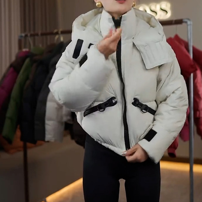 重工拉链连帽宽松小个子羽绒棉衣