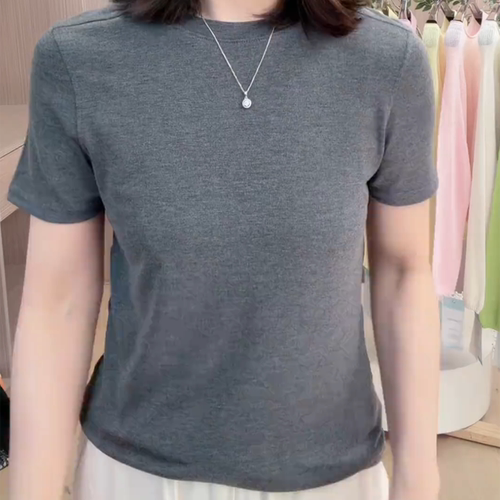 简约纯色短袖T恤女圆领百搭减龄