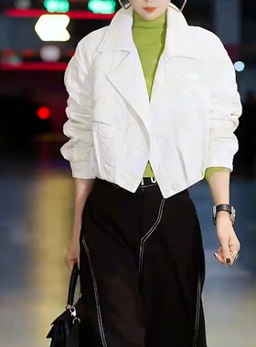 冬季加厚拼接设计感棉服外套高级感翻领短款气质时尚羽绒棉服外套