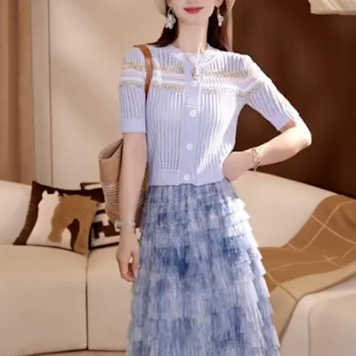 轻奢镂空短袖针织开衫女