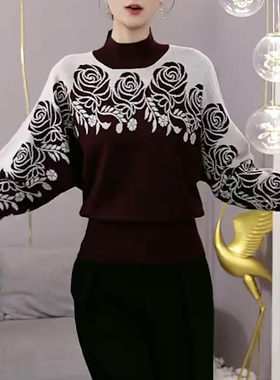 秋冬新款休闲慵懒风百搭显瘦提花针织衫毛衣减龄气质时尚打底衫女