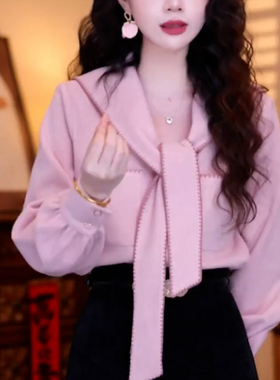 港味复古设计感披肩假两件长袖小众别致时尚衬衫洋气减龄新款上衣