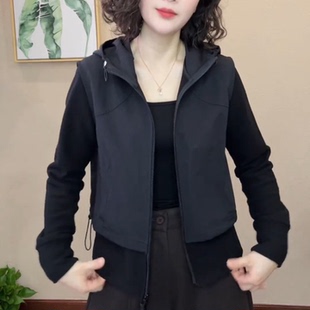 简约连帽假两件外套上衣女修身气质显瘦版型日常通勤休闲百搭外穿