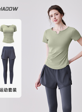 健身服上衣女2026新款高级感普拉提训练瑜伽服短袖晨跑步运动套装