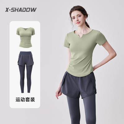 健身服上衣女2025新款高级感普拉提训练瑜伽服短袖晨跑步运动套装