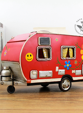 红色房车模型 纸巾盒兵人手办场景 酒吧 咖啡店主题餐厅家居摆件