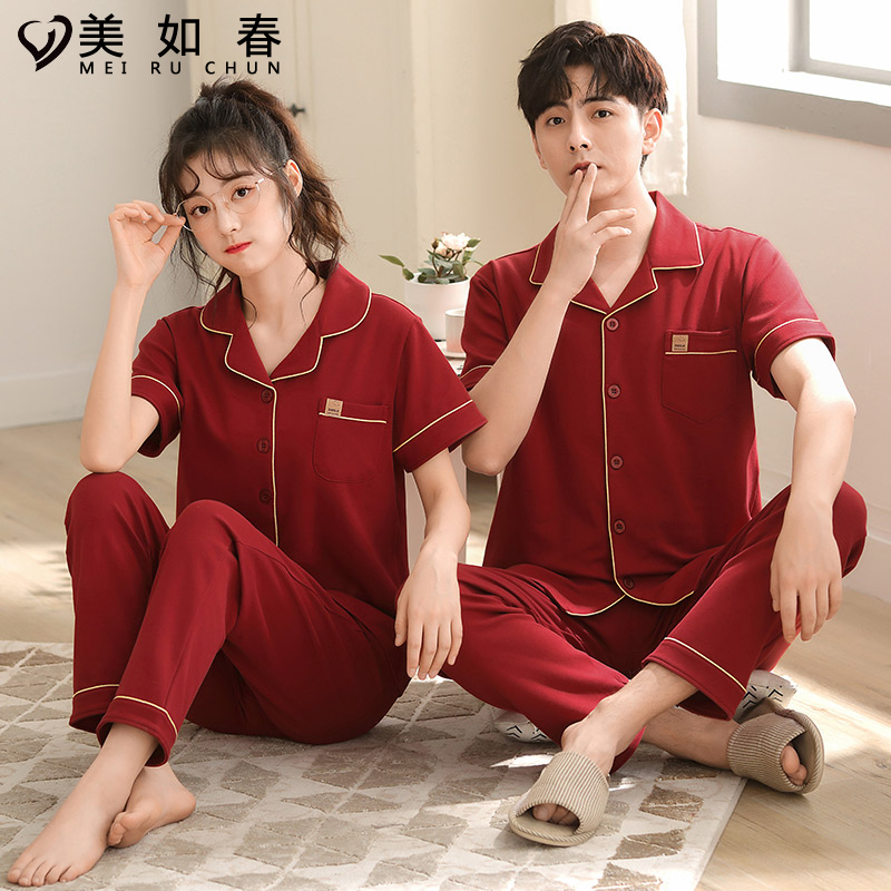 莱卡lycra新婚喜庆红色情侣睡衣