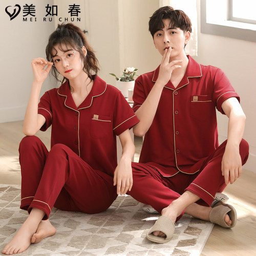 莱卡lycra新婚喜庆红色情侣睡衣