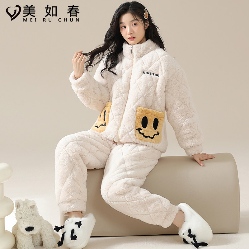 夹棉三层加厚冬季女士睡衣2025年新款法兰绒卡通家居服珊瑚绒套装,女士内衣/男士内衣/家居服,睡衣/家居服套装,淘宝优惠券,粉丝福利购,淘宝优惠卷