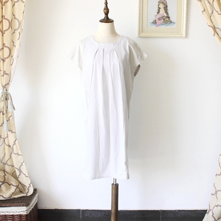 日系夏简约撞色拼接圆领短袖 日单 直筒针织连衣裙 清仓 0420