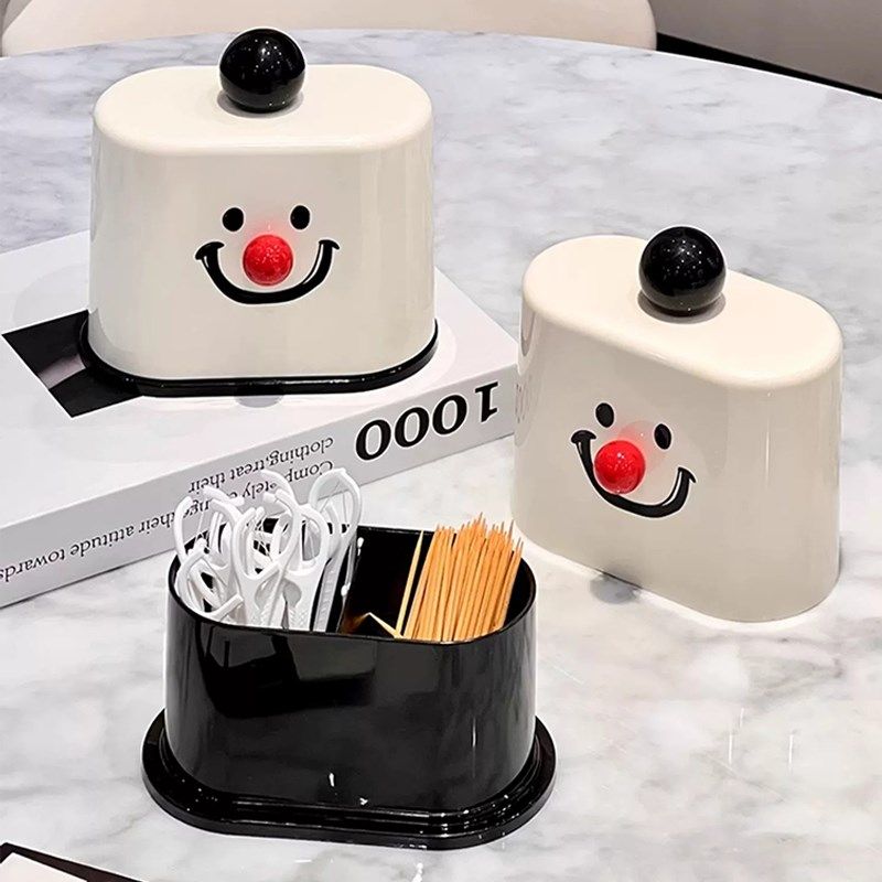 笑脸圆球牙签盒轻奢高级家用高档牙签筒双格创意棉签W盒牙线收纳,收纳整理,牙签盒,淘宝优惠券,粉丝福利购,淘宝优惠卷