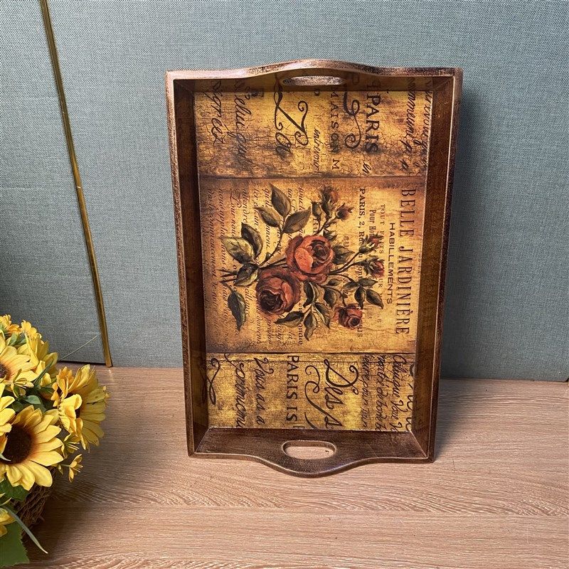 美式田园西式托盘 家用木质托盘A 杯盘水果盘 长方形创意客厅茶盘,餐饮具,果盆/果盘/果篮,淘宝优惠券,粉丝福利购,淘宝优惠卷