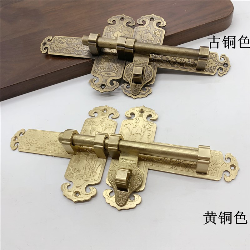 纯铜门栓老式木门铜插销大门门闩门扣庭院花园中T式仿古门锁门插
