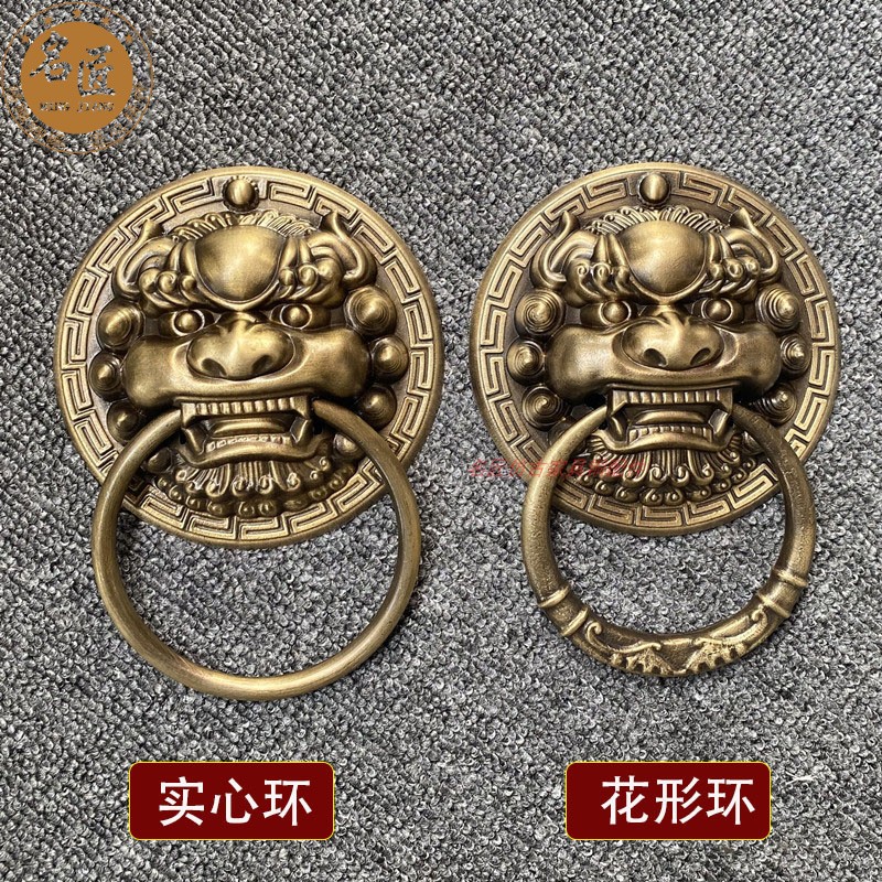 纯铜兽头门环把手仿古大门拉手实木门G别墅门庭院门兽面虎头铜拉