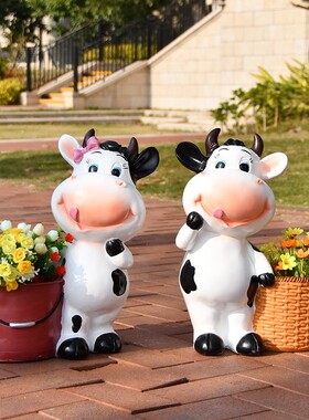 户外卡通可爱奶牛花缸仿真动物雕塑庭院花园N摆件园林景观装饰小