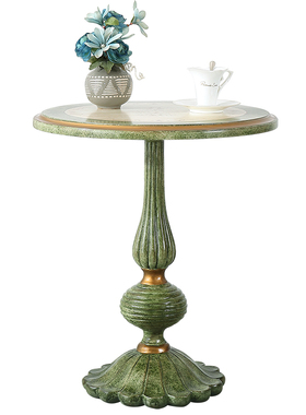 地中海圆形沙发边几角几美式彩绘A休闲桌欧式复古绿色花几圆桌320