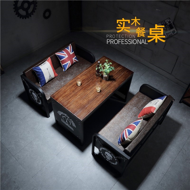 复古卡座铁艺咖啡厅m桌椅组合美式小酒馆奶茶店酒吧沙发工业风餐