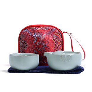 户外泡茶喝茶装 汝窑旅行功夫茶具快客杯便携式 一壶一杯J单人套装