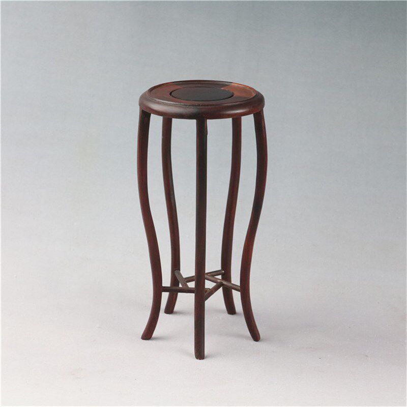 红酸枝黑檀微型花几盆景摆件茶壶玉F石花瓶圆形底座实木红木架子