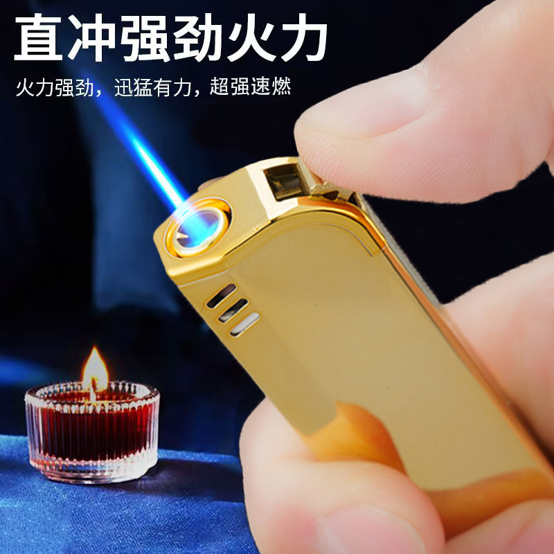 2025网红爆款蓝焰直冲防风土豪打火机批发定制一次性加厚耐用防爆