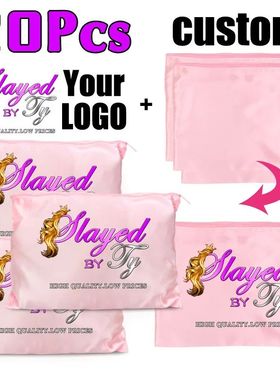 20Pcs Logo Customize Silk Satin Bags With Zipper Big Wig Bag