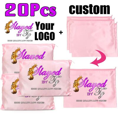 20Pcs Logo Customize Silk Satin Bags With Zipper Big Wig Bag
