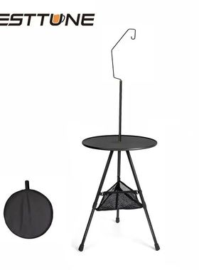 WESTTUNE Camping Round Table with Light Stand Ultralight Por