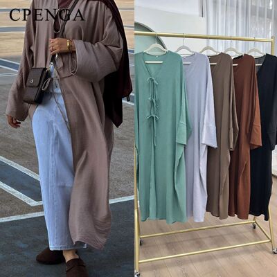 Black Elegant Modest Cardigan Casual Long Outfit For Women
