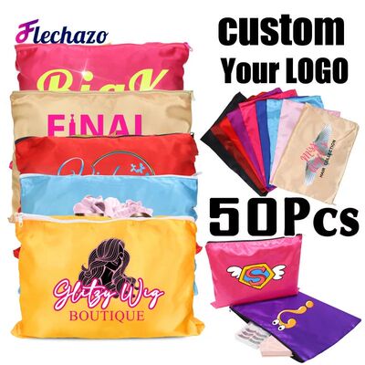 50Pcs Satin Wig Bag With Zipper 25*35 Cm Wig Storage Bags Po