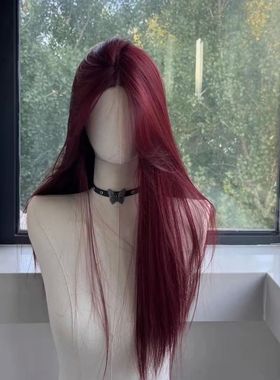 Red Wig Long Straight Lace Front Wig for Woman Nature Synthe
