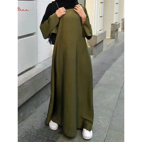 Fashion Sliky Djellaba Muslim Dress Dubai Full Length Flare