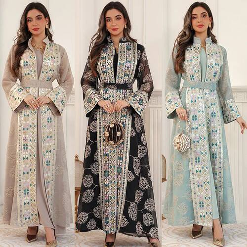 Abay Women Party Dress 2 Piece Set Kaftan Jalabiya Elegant M
