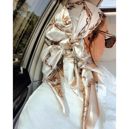 Satin Square Scarf Women Muslim  Elegant 2025 Print Silk Nec